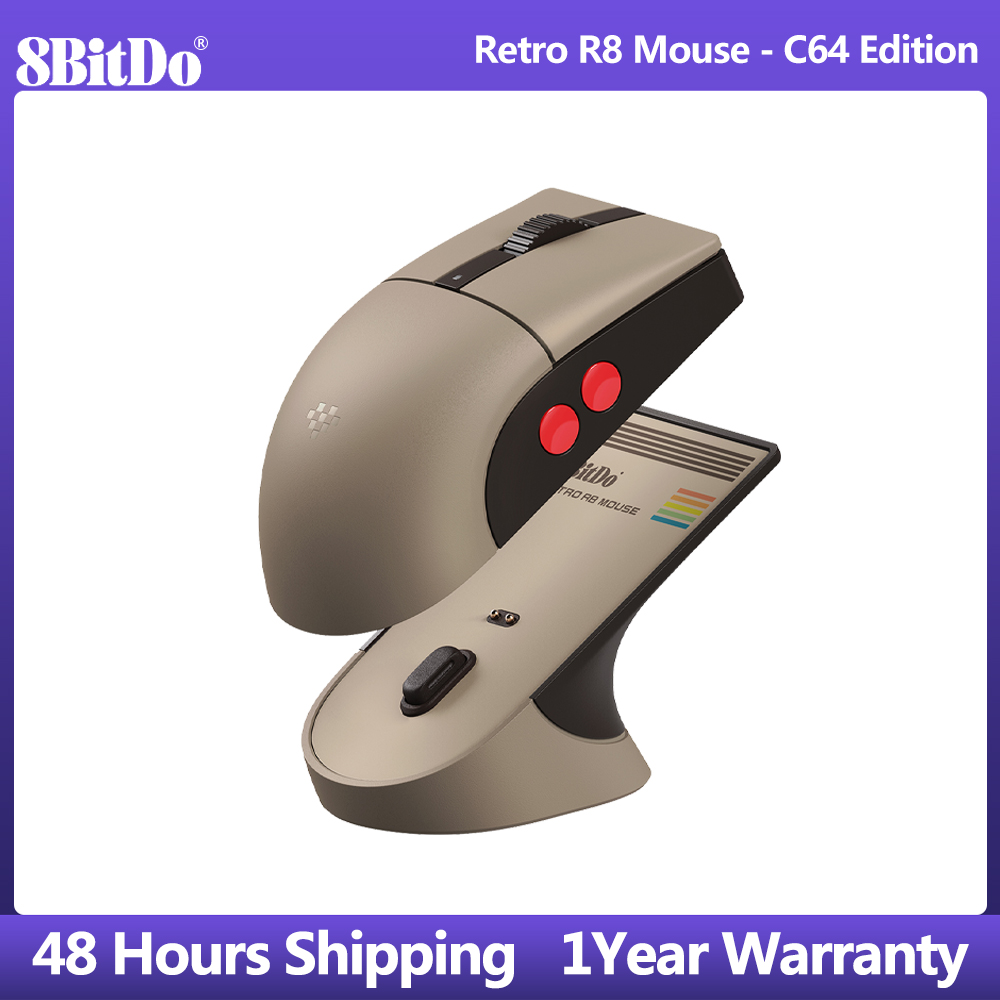 Mouse Gaming Retro - 8BitDo Retro R8 マウス、マイクロスイッチ搭載、プログラム可能なボタン、4Kポーリングレート、充電ドック付きワイヤレスゲーミングマウス