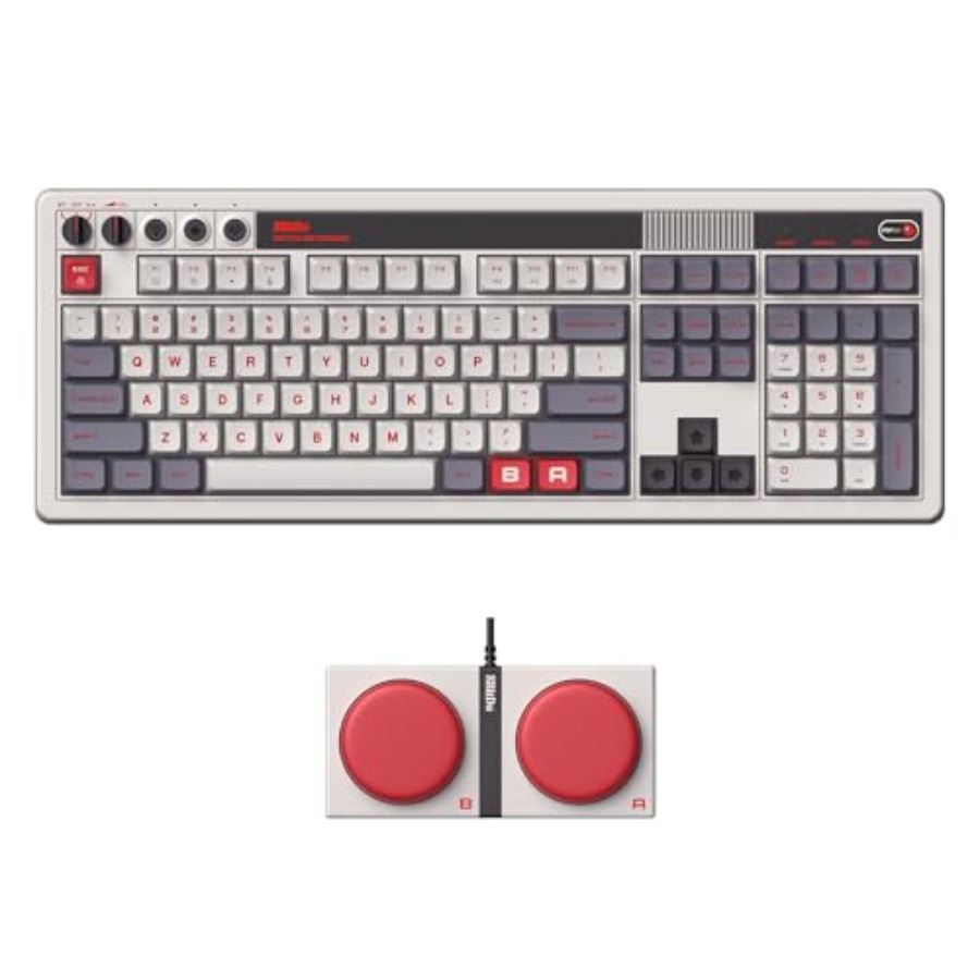 Retro Gaming Uk - レトロ 108 メカニカルキーボード、ゲームやオフィス用、ABS キーキャップ、グレーブラックカラー、ホットスワップ可能なスイッチ、Bluetooth/2.4G 対応