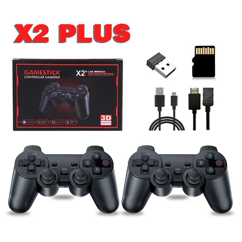 Retro Gaming X2 - レトロビデオゲームX2 Plus 128Gポータブルホームコンソール レッドフレーム ワイヤレスHDMI 4K