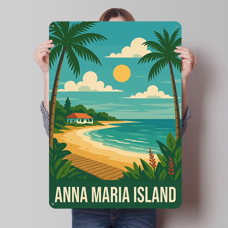 Retro Gaming Island - アンナマリア島旅行メタルポスターカスタムウォールアートレトロヴィンテージブリキ看板男性用洞窟寝室装飾ゲームハウス用