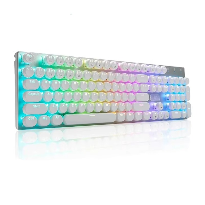 Retro Gaming Uk - メカニカルキーボード USB有線ゲーミングキーボード カスタム104キー LEDバックライト PBTキーキャップ レトロタイプライターメカニカルキーボード